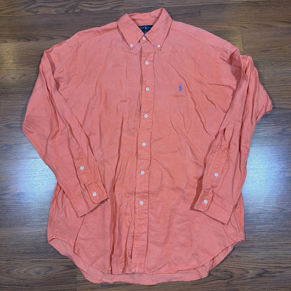 Vtg Polo Ralph Lauren Blake Silk Linen Button Down Shirt Men's M Coral Orange